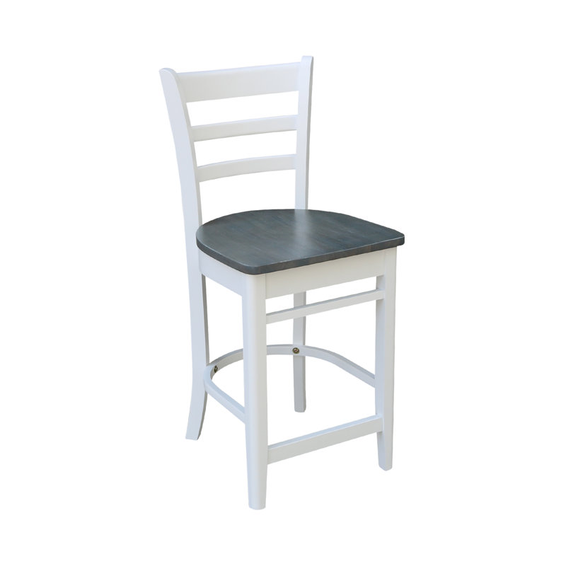 Tabouret de comptoir en bois massif 24 po Marasco, Gris chiné / cadre blanc