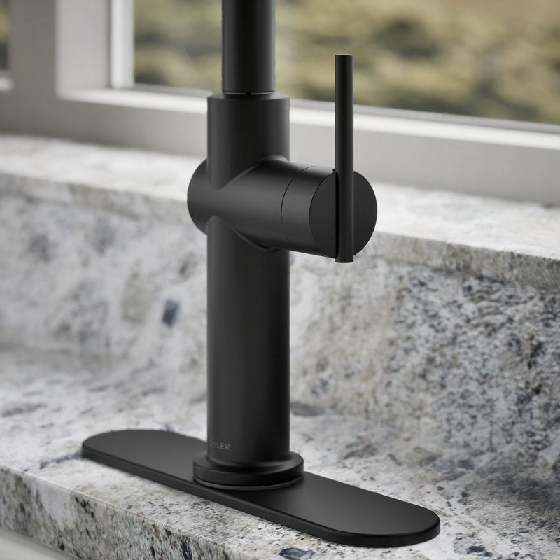 Kohler Crue Single Handle Pull Down Kitchen Faucet with Three-Function Pull Down Sprayer, Matte Black