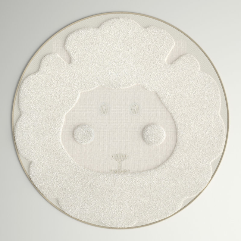 Carli Round Animal Print Polypropylene Plastic Rug, Ivory