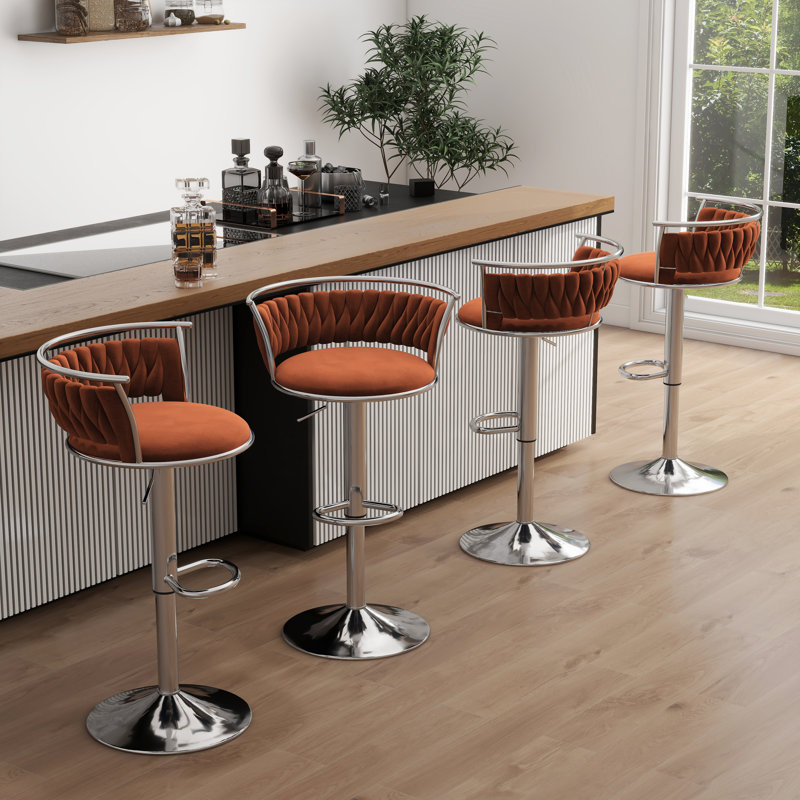 Ginko Modern Adjustable Bar Stools, Swivel Counter Stools with Upholstered Seat, Backrest, Footrest and Metal Frame for Kitchen and Home Bar （Set of 4）