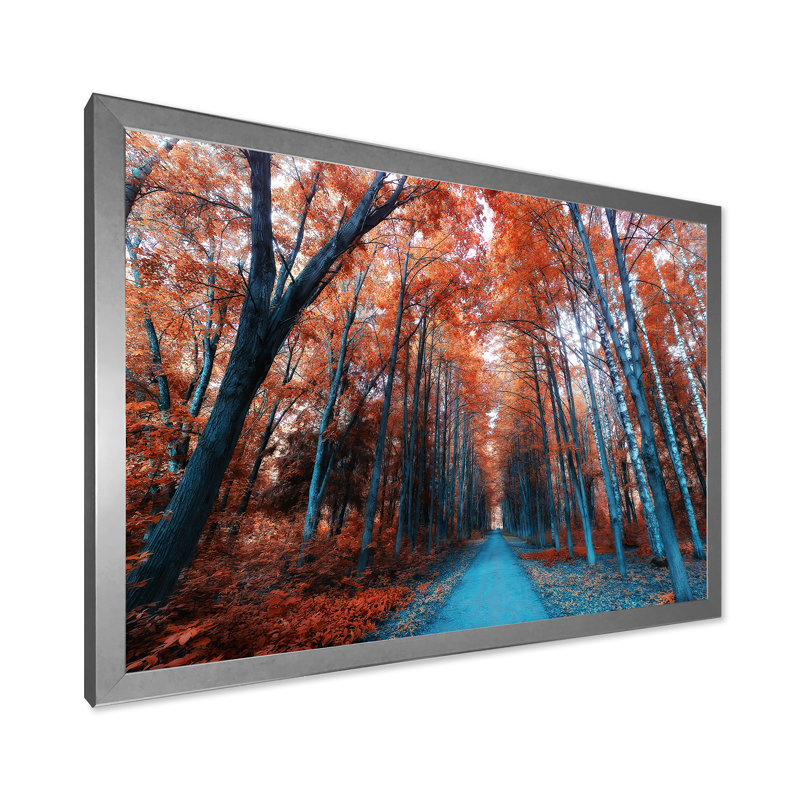Mystic Orange Fall Forest II - reproduction d'art sur toile traditionnelle, Cadre photo argenté, H 34 po x l 44 po x P 1,5 po