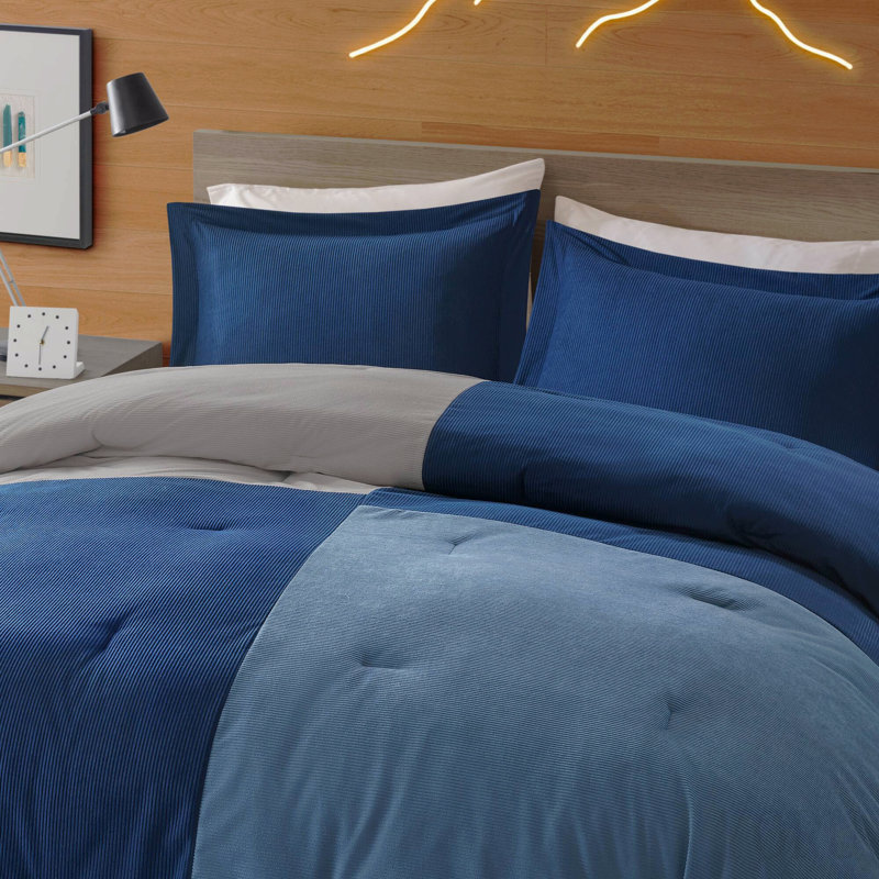 Ensemble d'édredon pour lit double / grand 3 pièces, bleu