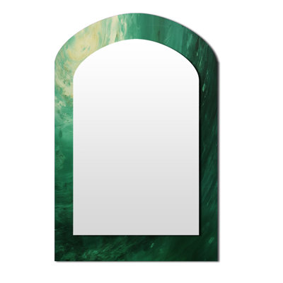 Jade Jupiter Planet In Outer Space II - Our Solar System Arch Large Mirror, Green Asymmetrical Unique Wall Mirror Decor, Printed Metal Art