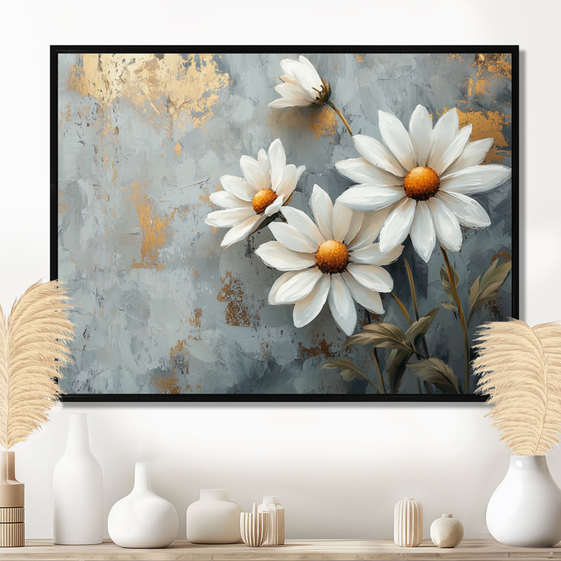 Geraniums Pure Form Minimalisme I - marguerites, art mural, H 12 po x l 20 po, Picture Framed, Noir