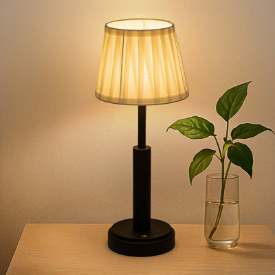 16''  Retro Antique Brass Cordless Rechargeable Led Table Lamp Usb Touch Dimming Nightstand Light  With Fabric Shade For Bedrooms Dorms Living Room Foyer
