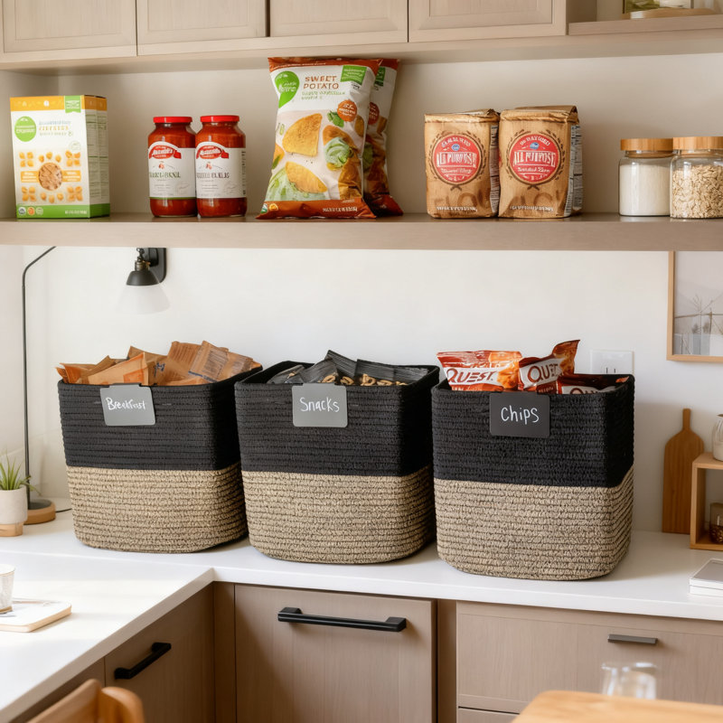 13 Inch Cube Storage Bins 3-Pack | Cotton Rope Woven Fabric Baskets For Organizing | Square Storage Containers For Shelves, Toy Organization And Closet Storage
