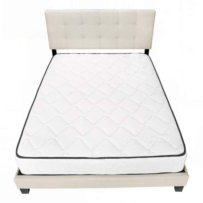 Lit plateforme en tissu d'ameublement, Beige, Grand lit