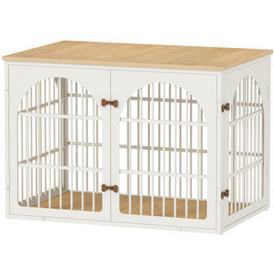 42" Heavy Duty Dog Crate Furniture, Decorative Dog Kennel Indoor, Wooden Metal Dogs Cage Pet House End Side Table TV Stand