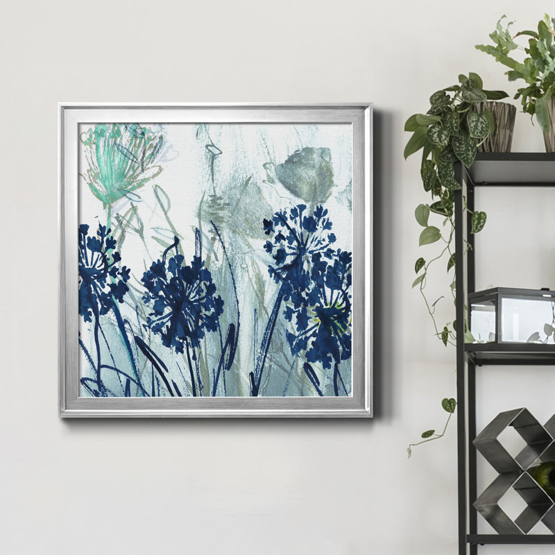 Indigo Field I - Peinture sur toile encadrée, Toile encadrée argentée, H 34,5 po x l 34,5 po x P 1,5 po