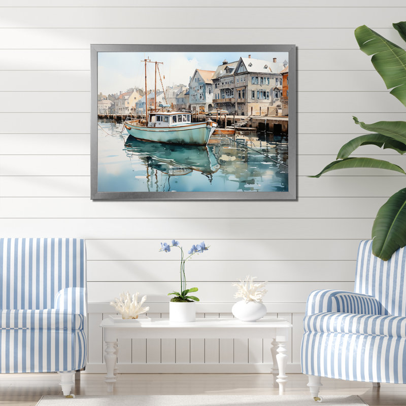 Port Harbor Reflections, H 24 po x l 32 po x P 1 po, Cadre photo argenté
