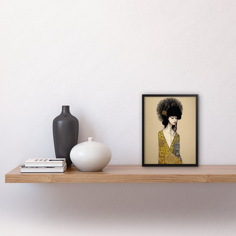 Gold Geisha Girl Abstract Elegant 1 Piece Single Picture Frame Wall Art, 25.9cm H x 20.6cm W x 1.5cm D