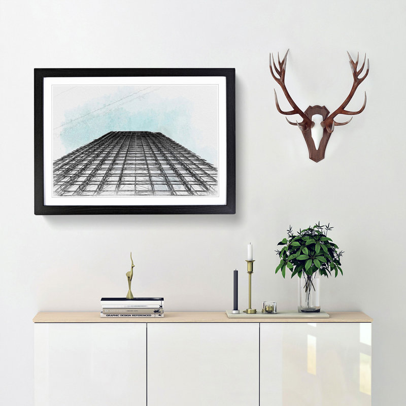 Architecture Sketch Vol.11 in Abstract - Picture Frame Graphic Art Print, 48cm H x 65cm W x 2cm D, Black Framed