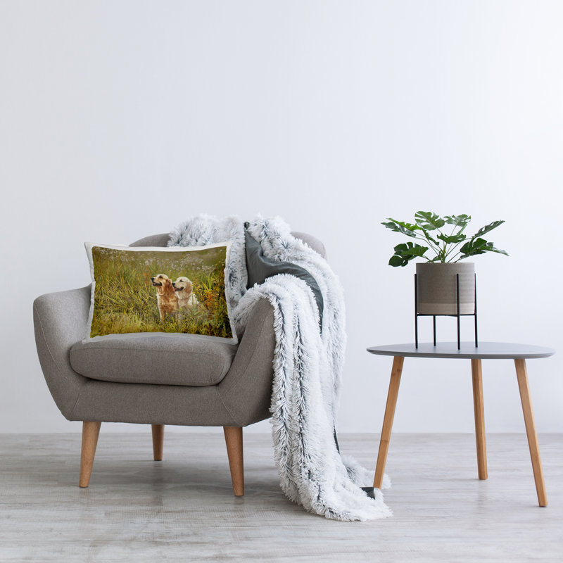 Coussin décoratif à pois dans un paysage champêtre par Steve Toole, Vert / brun / beige, Rectangulaire H 20 po x l 14 po