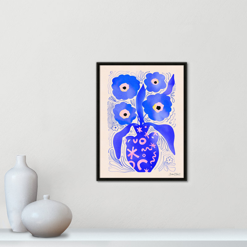 «Blue Flowers Matisse» par Bloom, Toile avec cadre, L 19,5 po x H 25,5 po, Flottant espresso