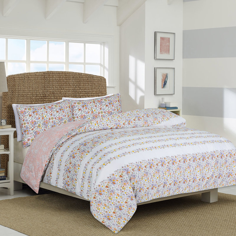 Full Pink Floral Microfiber Reversible Comforter Set