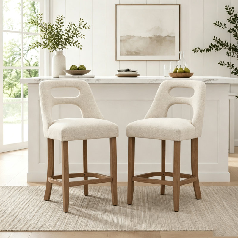 Ensemble de 2 tabourets de bar, tabourets de bar rembourrés à hauteur de comptoir, tabourets de comptoir modernes avec pieds en bois