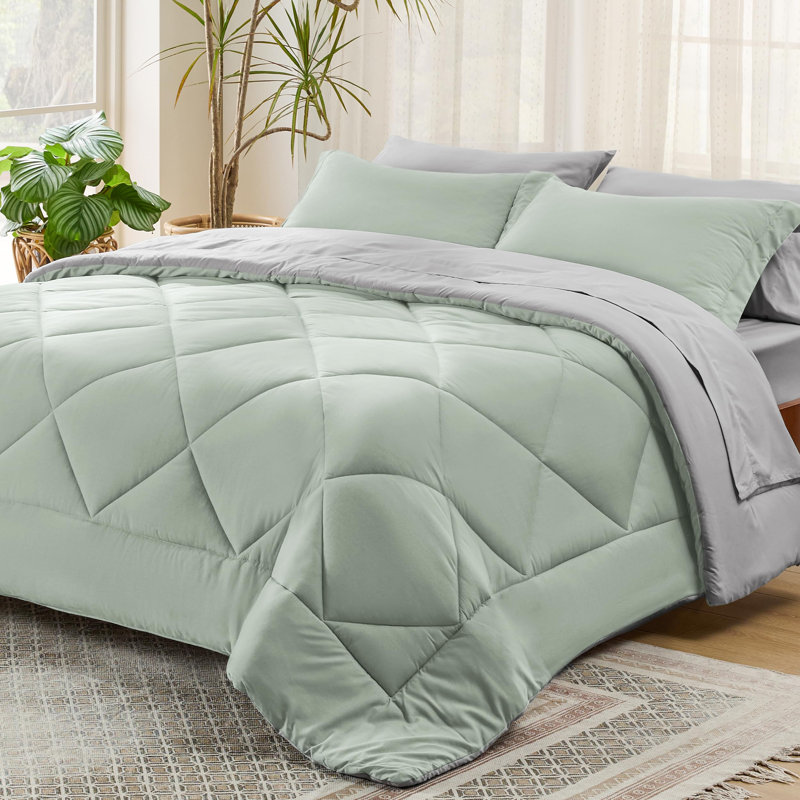Best Seller Bedsure Comforter Set Reversible Bedding for All Seasons-89GSM, Queen Comforter + 4 Additional Pieces, Sage Green