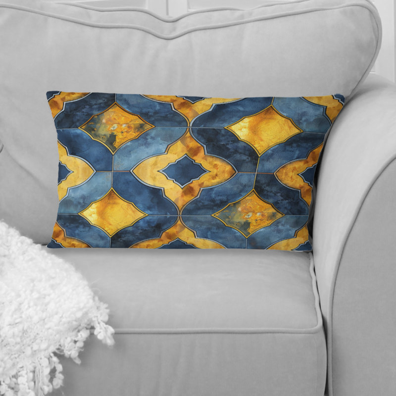 Bleu, jaune, moderne, losange I - coussin lombaire moderne