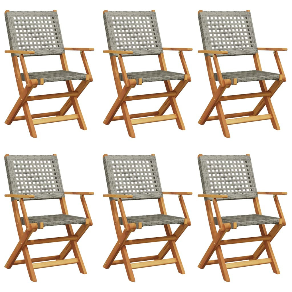 vidaXL - Folding Garden Chairs - Solid Wood - Grey - 6 Piece Set - Image 3