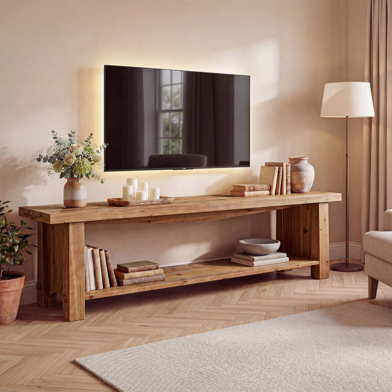 Meuble télé 63 po en bois massif pour meuble télé 55/65/75 po avec tablettes de rangement