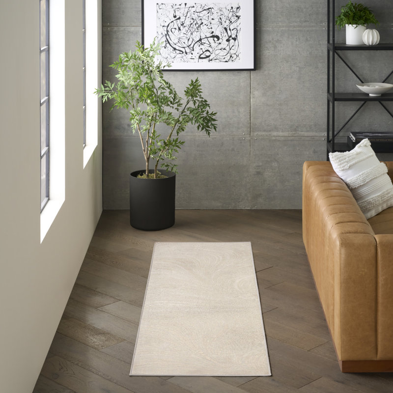 Central Park West Power Loom Polyester Abstract Area Rug in Ivory/Cream, Beige, Runner 2' x 6'