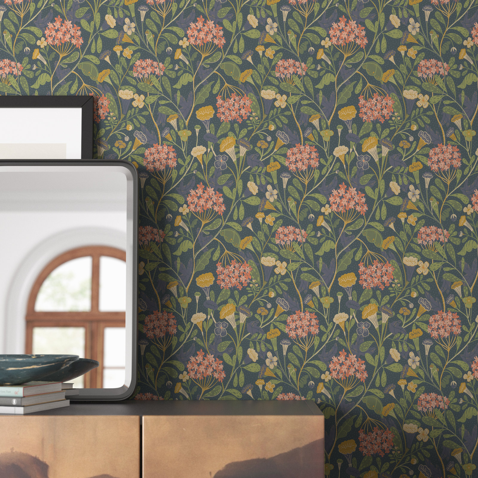 Latika Modern Floral Wallpaper, Blue