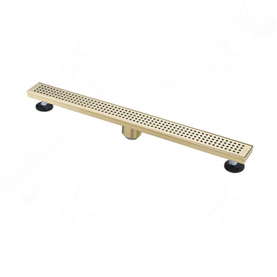 30-Inch Linear Shower Drain, 304 Stainless Steel Floor Drain with Removable Quadrato Grate Cover, Hair Strainer & Leveling Feet