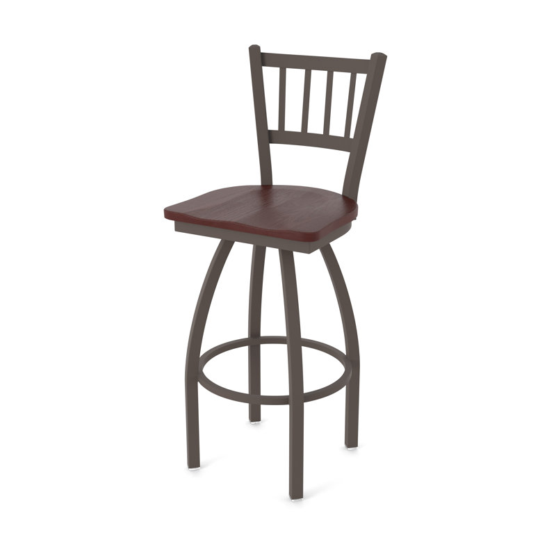 Tabouret de bar rotatif 25 po Nicolai, Bronze, Bois - Chêne cerisier foncé, Tabouret de bar (siège d’une hauteur de 30 po)