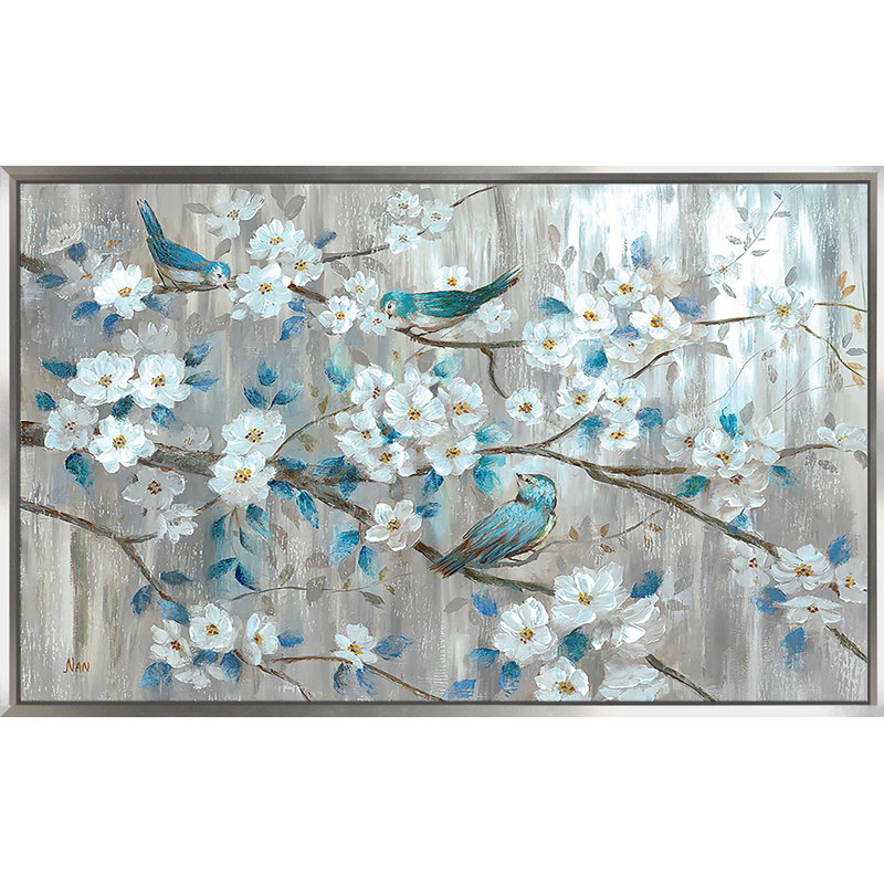 Bleu sarcelle par Nan - Peinture, Cadre flottant argent, H 31,5 po x l 51,5 po x P 2 po
