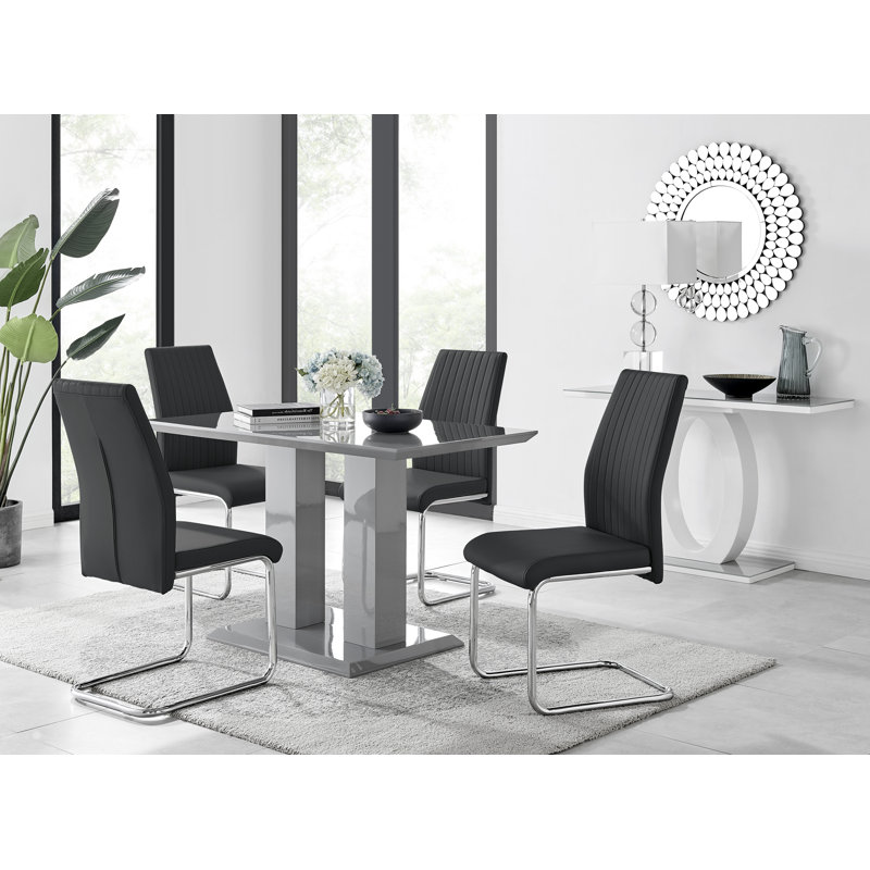 Ensemble de table de salle à manger Eubanks, Gris, Noir, 5 pièces: table, 4 chaises