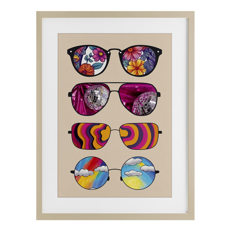 Impression encadrée sous verre à motif de lunettes de soleil Reflection, design par CAD Designs, H 23 po x l 17 po, Brun