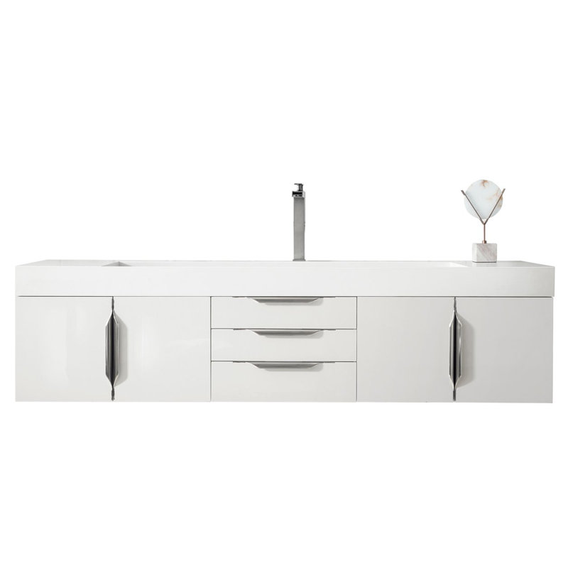 Mercer Island 72'' W Single Vanity, Glossy White, Dusk Gray, Radiant Gold