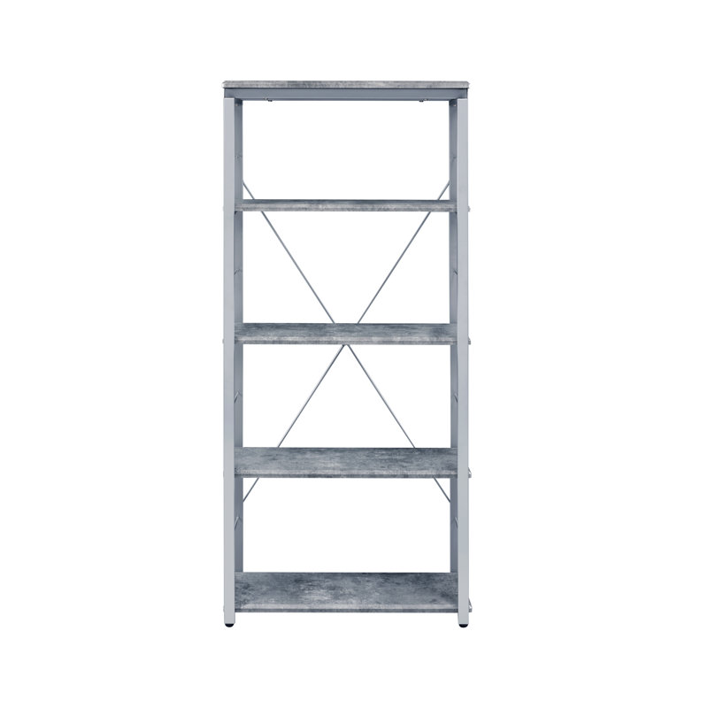 Stylish Faux Concrete & Silver Finish Bookshelf With Durable Shelves For Modern Organization And Decor, Gray/Silver