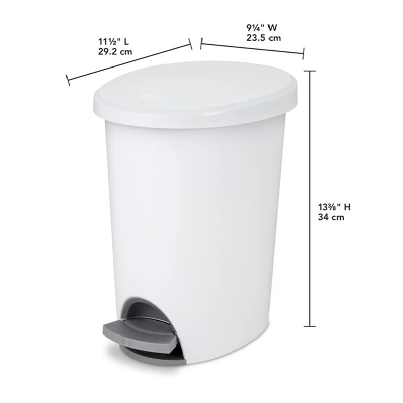 Sterilite 10818002 2.6 Gallon Ultra StepOn Wastebasket with Lid and Base, 6 Pack
