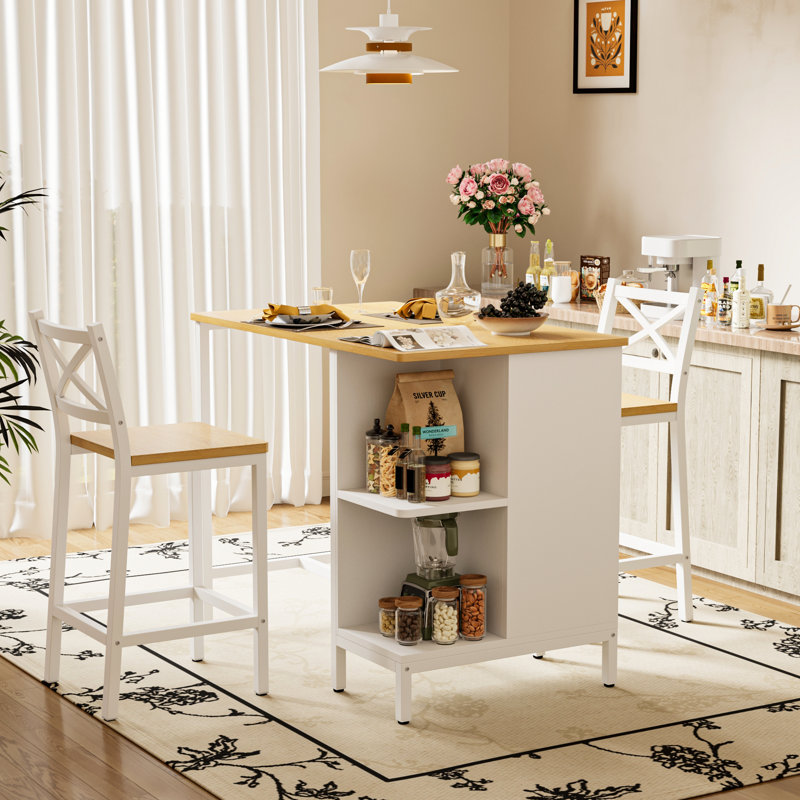 Ensemble de salle à manger à hauteur de comptoir 3 pièces de style industriel avec tablettes de rangement, petite table de cuisine rectangulaire de L 41,3 po avec 2 chaises pour la cuisine compacte, la salle à manger, le salon et le coin repas