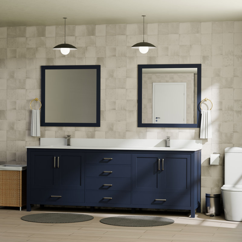 Ensemble de meuble-lavabo double 80 po Jacques, Navy Blue, Marbre de culture blanc