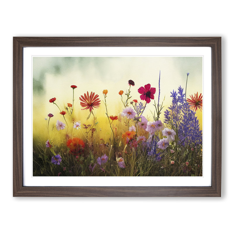 Impressive Wildflowers Floral - Single Picture Frame Print, 34cm H x 46cm W x 2cm D, Walnut