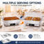 Chafing dish électrique pour buffet, 600 W, en acier inoxydable, avec commande tactile numérique, couvercle transparent à enroulement et bacs alimentaires de grande capacité et 2 demi-capacités.