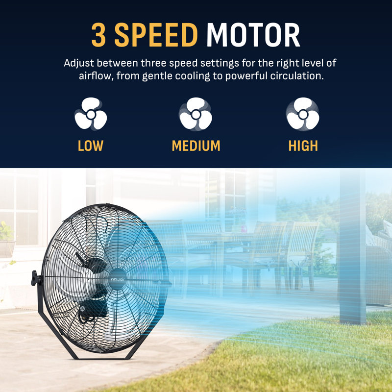Newair 18" High Velocity Wall Mount Fan, Heavy Duty Outdoor Fan, Adjustable Tilt and 3 Speeds up to 4012 CFM, Pull Chain Switch