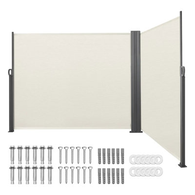 Auvent latéral rétractable, écran latéral de patio rétractable 71 po x 236 po avec tissu en polyester de 180 g / m², pare-soleil imperméable et séparateur d'intimité pour jardin, balcon, piscine, terrasse, beige