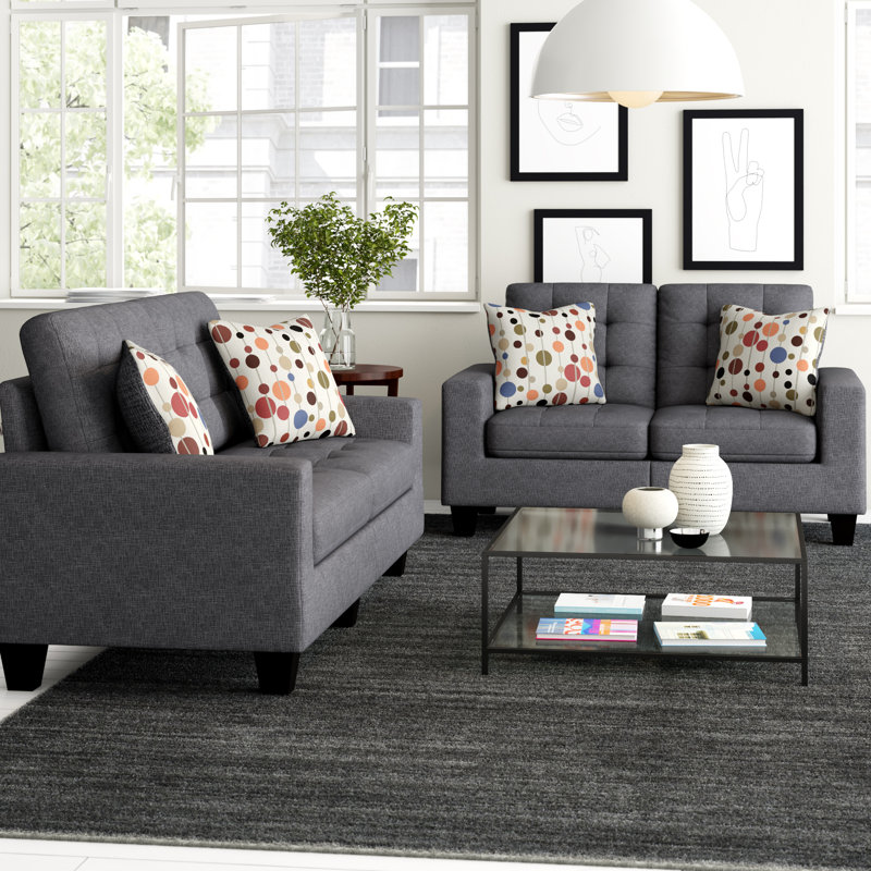 Amia 2 - Piece Living Room Set, Blue Gray Polyester Blend
