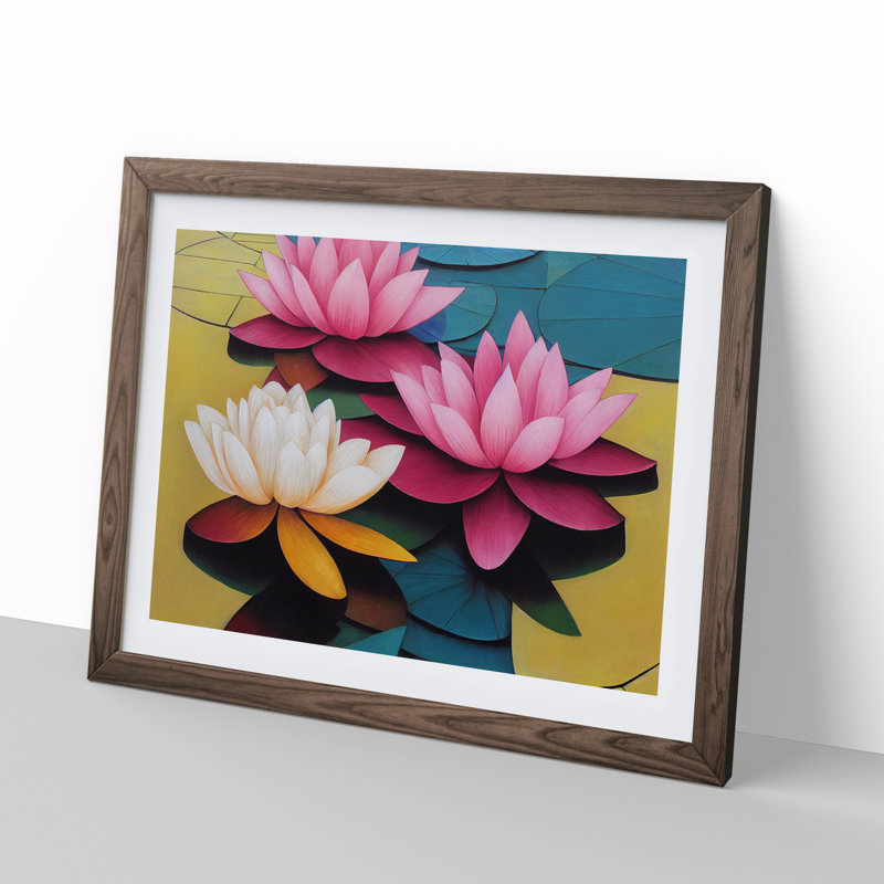Astounding Lotus Flowers 1 Piece Single Picture Frame Wall Art, 34cm H x 46cm W, Brown