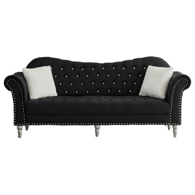 87" Velvet Sofa, Chesterfield Sofa With Rolled Arm And Solid Wood