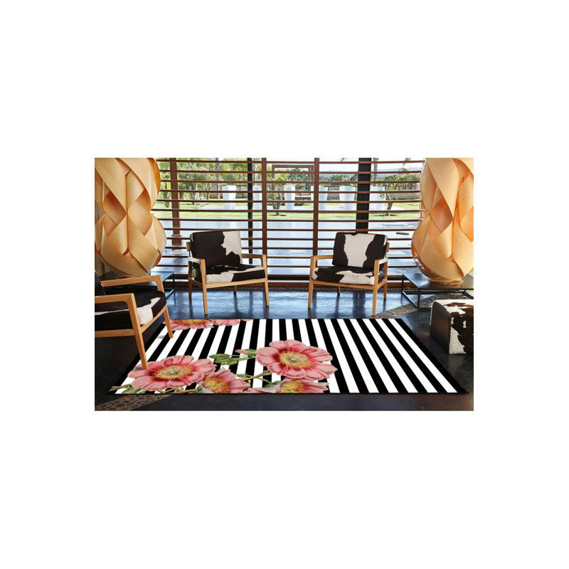 Tapis décoratif rose à motif floral moderne rose, Rectangle 5 pi 2 po x 7 pi 7 po