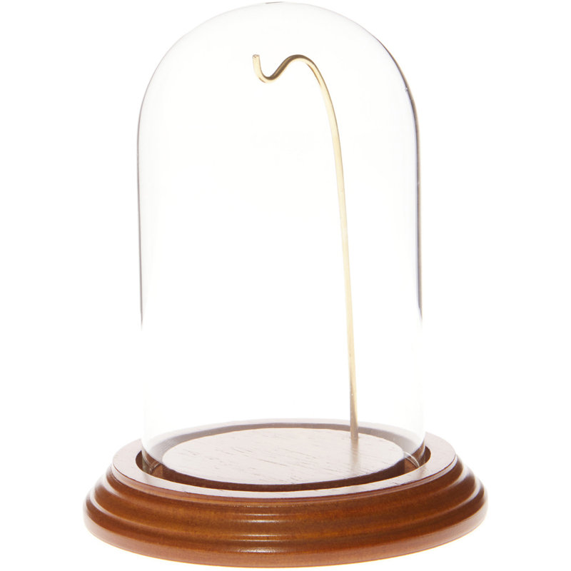 Cloche à dôme en verre 3 "x 5", Base en chêne / fil doré