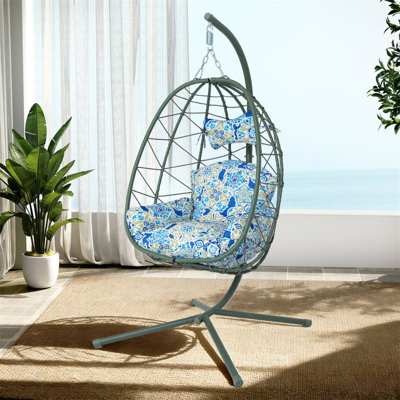 Fauteuil suspendu suspendu en osier avec support et coussin lavable pour patio