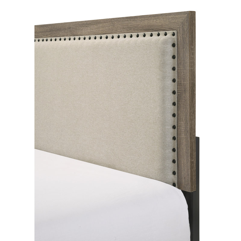 Grand lit moderne avec incrustation de cristal et garniture de tête de lit chic en bois massif, Gris, Grand lit
