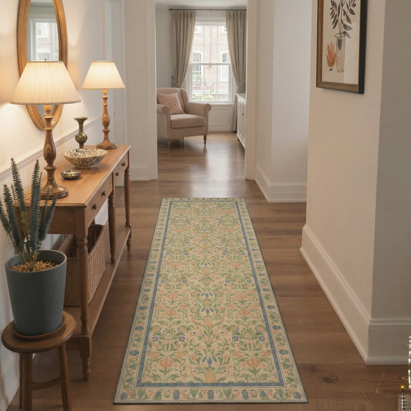 Vineyard Vintage Floral Machine Washable Sage Indoor Area Rug With Non-Slip Backing, Runner 2'3" x 6'
