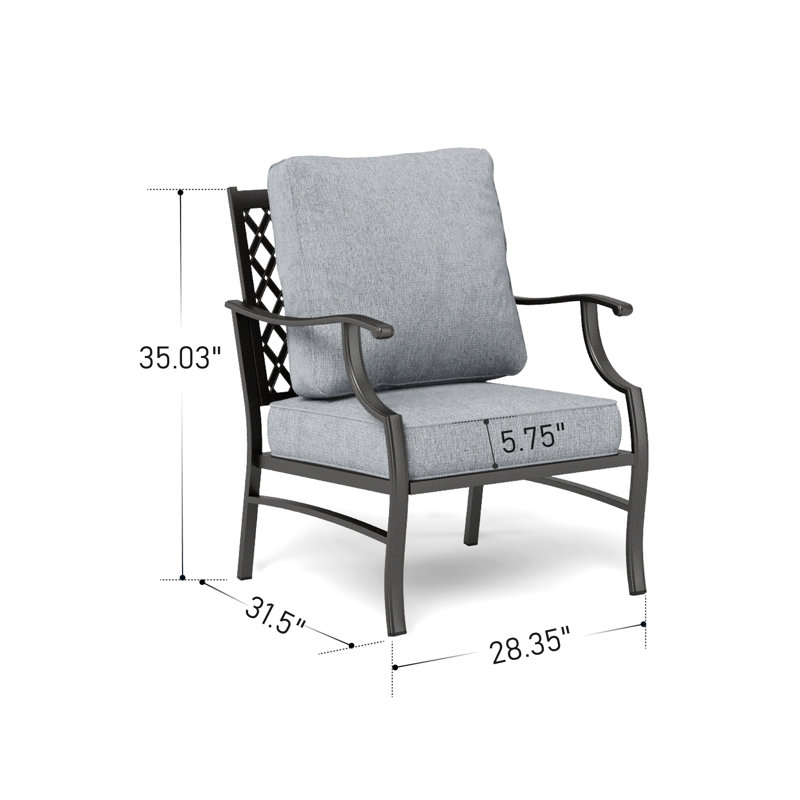 Argirios Metal Patio Chair with Cushions(Set of 2), Gray