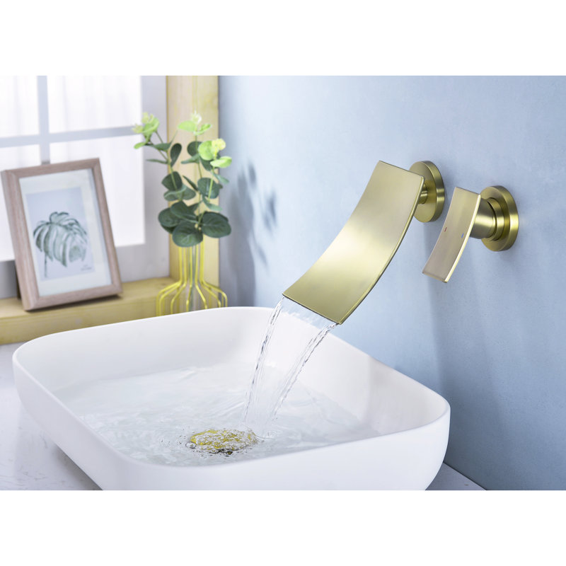 Robinet mural pour salle de bain Golden - Bec large pour un intérieur élégant et un contrôle précis, Or brossé